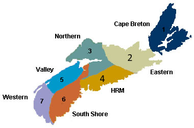 Region map of Nova Scotia for Hiking