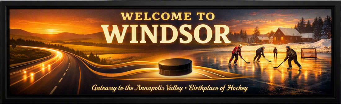 Welcome sign for Windsor, Nova Scotia